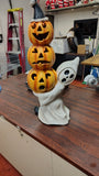 Bethany Lowe Vintage Style Light Up Ghost Holding Stacked Pumpkins Status 26"