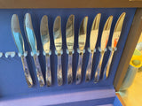 Vtg Stainless Steel Silverware Set Wooden Box Insico Mid modern 50's Flatware