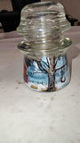 Hand Painted Vintage Clear Glass Insulator Winter Snow Scene Red Barn Signed