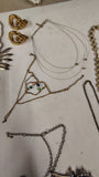Vintage Costume Jewelry Lot Estate Necklaces Earrings Green Gold Silver Tone