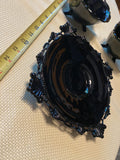 L.E. Smith black amethyst glass pattern square plate footed Bowls scalloped Lot