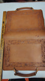 Vintage Hand Tooled Western Leather Portfolio Briefcase Oak Leaf Document Case