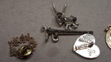 Vintage Costume Jewelry Lot Faux Opal Brooch Heart Pins Celestial Charms Earring