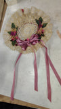 2 Vtg Shabby Chic Crochet Doily Bonnet Hat Wall Hanging Flower Lot 1980s