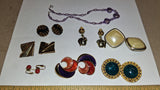 Vtg 1980s Costume Jewelry Lot Avon Enamel Clip On Earrings Purple Bead Necklace