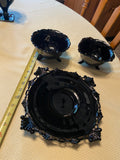 L.E. Smith black amethyst glass pattern square plate footed Bowls scalloped Lot
