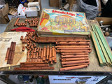 Vintage Lincoln Logs Wooden Building Set Original Box Book 1940's Early Toy