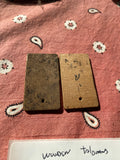 2 vintage wooden Buddhist talismans (omamori) inscribed kanji WW2 Japanese Army