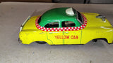 Vintage 1950s Japan Tin Litho Yellow Cab Taxi Toy Car Green Roof Checker