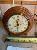 Vintage Warren Telechron Electric Alarm Clock Wood Convex Glass Round Works!