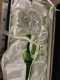 Crystal Rose Long Stem Green Glass Mirror Original Box Collectible forever Valen