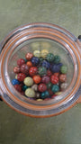 Vintage Arc France 1L Wire Bail Glass Jar Lot 150+ Antique Painted Clay Marbles