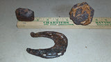 Antique Wrought Iron Relics Lot 3" Vtg Pony Horseshoe T-Spike & Cast Iron Sleeve