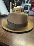 Vintage Olive Felt Fedora Hat with Plaid Band for Unisex Adults - Pre-owned