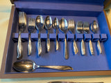 Vtg Stainless Steel Silverware Set Wooden Box Insico Mid modern 50's Flatware