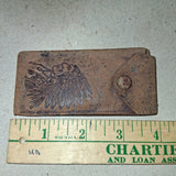 Vtg Distressed Brown Leather Key Case Snap Pouch Embossed Indian Chief Headdress