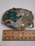 Vtg 1983 Siskiyou Pewter Unicorn Belt Buckle Enamel Celestial Moon Stars T-10
