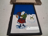 Retro Painted Glass Santa Claus Snowman Folding Christmas Tabletop Display