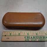 Vtg Brown Leatherette Metal Clamshell Eyeglass Case Red Burgundy Velvet Lined