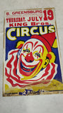 1951 King Bros Circus Poster Clown Art S Greensburg PA Enquirer Printing