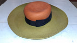 Vintage Toucan Collection NY Wide Brim Woven Straw Sun Hat Orange Green Ribbon
