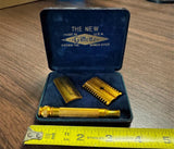 Vintage Gillette The NEW safety razor set 3-piece double-edge open comb head