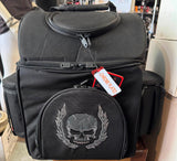 BLACK TEXTILE TRAVEL BAG REFLECTIVE SKULL GRAFIC 13 X 18 X 11