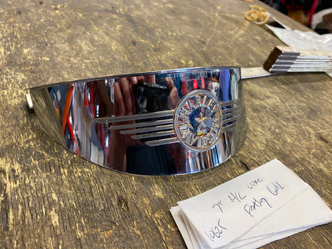 OEM Fatboy Logo Headlight Visor 7" Heritage Softail Fatboy Gold Chrome Harley