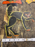 Vtg Beistle jointed black cat Halloween Decoration 40's Collectible Cardboard!