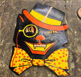 Vtg H.E Luhrs die cut cardboard Halloween Black cat Decor Collectible 40's USA!