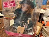 Vintage Gift Gallery Wind Up Music Box Porcelain Doll Green Dress Girl