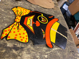 Vtg H.E Luhrs die cut cardboard Halloween Black cat Decor Collectible 40's USA!