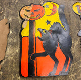 Vtg H.E Luhrs cardboard Halloween Black cat Jack O Lantern Decor 40's USA!