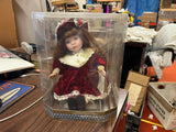 Vintage Gift Gallery Wind Up Music Box Porcelain Doll Red Dress Girl