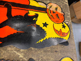 Vtg H.E Luhrs cardboard Halloween Black cat Jack O Lantern Decor 40's USA!