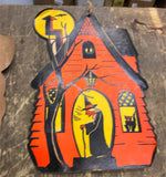Vtg H.E Luhrs cardboard Halloween Beistle Witch Haunted House Decor 40's USA!