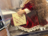 Vintage Gift Gallery Wind Up Music Box Porcelain Doll Red Dress Girl