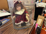 Vintage Gift Gallery Wind Up Music Box Porcelain Doll Red Dress Girl