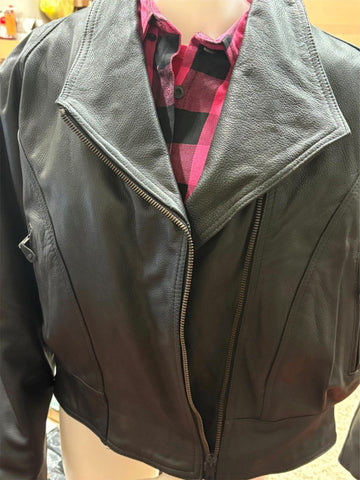 NEW Unik Premium Motorcycle LARGE Jacket Black Leather Women Zipper Lined