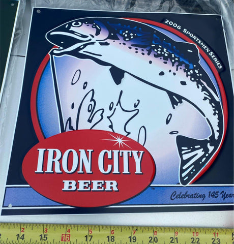 Vtg 2006 Iron City Beer Sportsman Fishing Sign Breweriana Advertising Tavern Bar