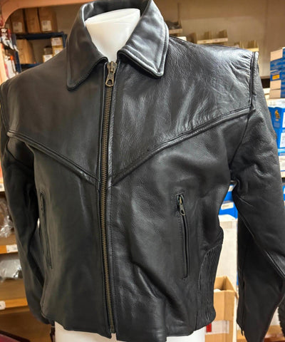 NEW WOMANS MOTORCYCLE YUKON LEATHER JACKET SZ 12 ZIP OUT LINER CONCEALED POCKETS