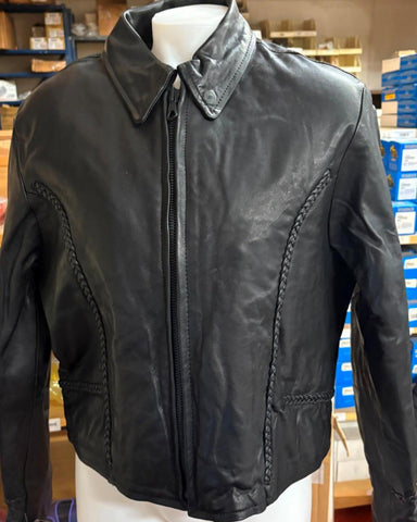 NEW UNIK ULTRA LIGHT LEATHER JACKET  LADIES SIZE MEDIUM BRAID TRIM