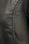 NEW UNIK ULTRA LIGHT LEATHER JACKET  LADIES SIZE MEDIUM BRAID TRIM