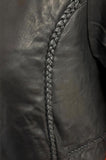 NEW UNIK ULTRA LIGHT LEATHER JACKET  LADIES SIZE MEDIUM BRAID TRIM