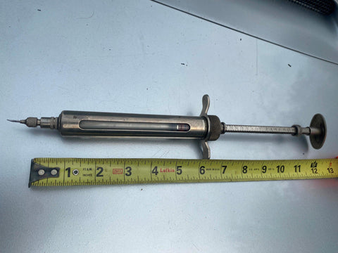 Vtg Medical Syringe Doctor Veterianary Glass Steel Antique 1890's Surgical Tools