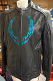 UNIK PREMIUM LADIES X-LARGE LEATHER JACKET BLUE EMBROIDER VENTED ZIP OUT LINING
