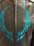 UNIK PREMIUM LADIES 2X-LARGE LEATHER JACKET BLUE EMBROIDER VENTED ZIP OUT LINING