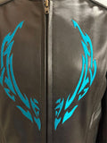 UNIK PREMIUM LADIES X-LARGE LEATHER JACKET BLUE EMBROIDER VENTED ZIP OUT LINING