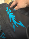 UNIK PREMIUM LADIES X-LARGE LEATHER JACKET BLUE EMBROIDER VENTED ZIP OUT LINING