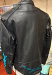 UNIK PREMIUM LADIES 2X-LARGE LEATHER JACKET BLUE EMBROIDER VENTED ZIP OUT LINING